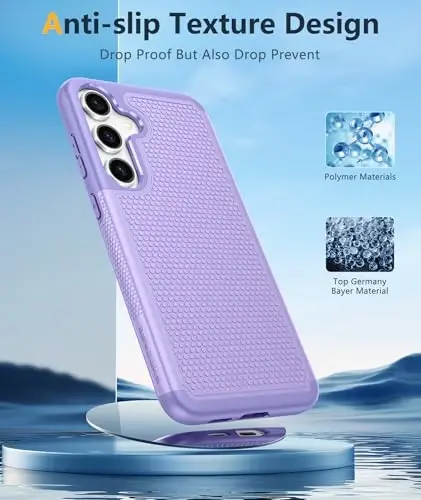 FNTCASE for Samsung Galaxy S24 Case: Dual Layer Heavy Duty Cell Phone Protective Cover Shockproof Rugged with Non-Slip Textured - Military Drop Protection Bumper Tough - 2024, 6.2inch Light Purple - 5