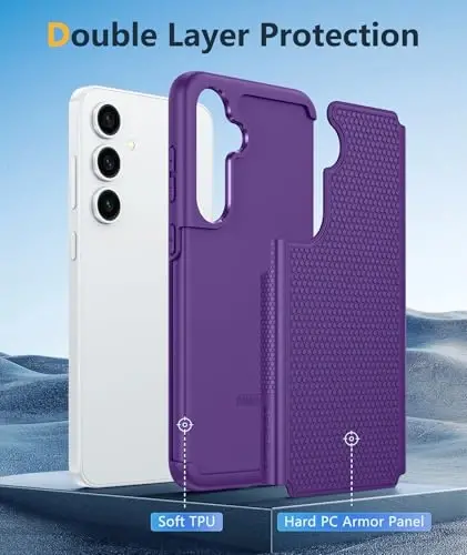 FNTCASE for Samsung Galaxy S24 Case: Dual Layer Heavy Duty Cell Phone Protective Cover Shockproof Rugged with Non-Slip Textured - Military Drop Protection Bumper Tough - 2024, 6.2inch Purple - 3