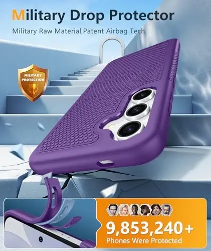 FNTCASE for Samsung Galaxy S24 Case: Dual Layer Heavy Duty Cell Phone Protective Cover Shockproof Rugged with Non-Slip Textured - Military Drop Protection Bumper Tough - 2024, 6.2inch Purple - 4