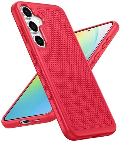 FNTCASE for Samsung Galaxy S24 Case: Dual Layer Heavy Duty Cell Phone Protective Cover Shockproof Rugged with Non-Slip Textured - Military Drop Protection Bumper Tough - 2024, 6.2inch Red - 1