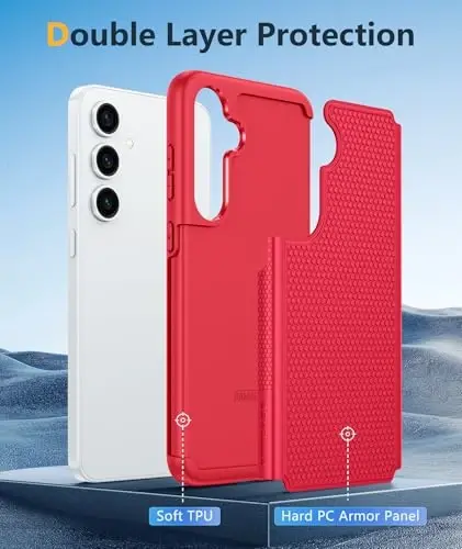 FNTCASE for Samsung Galaxy S24 Case: Dual Layer Heavy Duty Cell Phone Protective Cover Shockproof Rugged with Non-Slip Textured - Military Drop Protection Bumper Tough - 2024, 6.2inch Red - 3