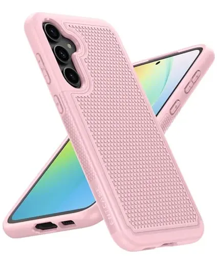 FNTCASE for Samsung Galaxy S24 Case: Dual Layer Heavy Duty Cell Phone Protective Cover Shockproof Rugged with Non-Slip Textured - Military Drop Protection Bumper Tough - 2024, 6.2inch Sakura Pink 
