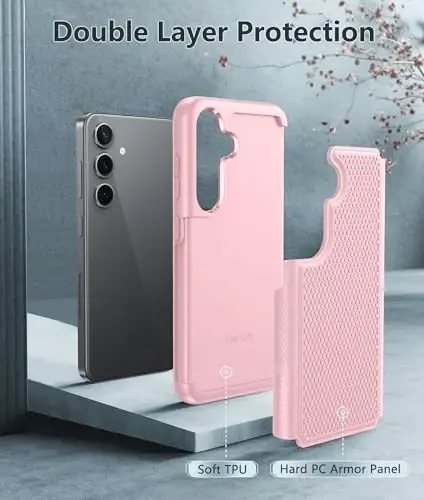 FNTCASE for Samsung Galaxy S24 Case: Dual Layer Heavy Duty Cell Phone Protective Cover Shockproof Rugged with Non-Slip Textured - Military Drop Protection Bumper Tough - 2024, 6.2inch Sakura Pink - 3