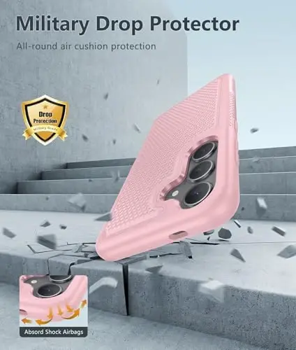 FNTCASE for Samsung Galaxy S24 Case: Dual Layer Heavy Duty Cell Phone Protective Cover Shockproof Rugged with Non-Slip Textured - Military Drop Protection Bumper Tough - 2024, 6.2inch Sakura Pink - 4