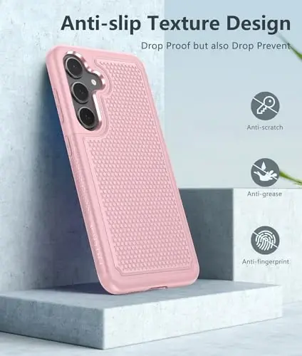 FNTCASE for Samsung Galaxy S24 Case: Dual Layer Heavy Duty Cell Phone Protective Cover Shockproof Rugged with Non-Slip Textured - Military Drop Protection Bumper Tough - 2024, 6.2inch Sakura Pink - 5