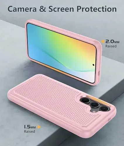 FNTCASE for Samsung Galaxy S24 Case: Dual Layer Non Slip Cover | 14FT Military Grade Shockproof Protective Drop Protection, Matte Textured Cell Phone Cases, for Daily Use, Sakura Pink 