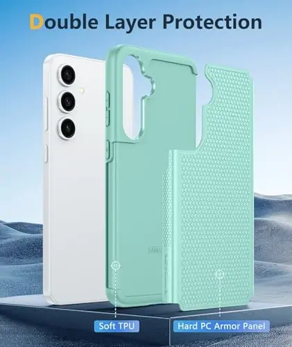 FNTCASE for Samsung Galaxy S24 Case: Dual Layer Non Slip Cover Mint Green | 14FT Military Grade Shockproof Protective Drop Protection, Matte Textured Cell Phone Cases, for Daily Use, Mint Green - 3