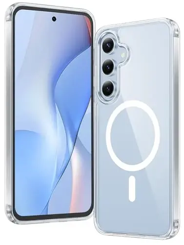 FNTCASE for Samsung Galaxy S24-FE Case: Clear Magnetic Military Grade Drop Protection Anti Yellowing Slim Case - Rugged Shockproof Protective Transparent Cell Phone Cover(Clear) 