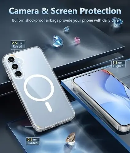 FNTCASE for Samsung Galaxy S24-FE Case: Clear Magnetic Military Grade Drop Protection Anti Yellowing Slim Case - Rugged Shockproof Protective Transparent Cell Phone Cover(Clear) - 5