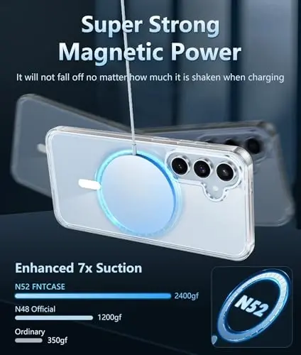 FNTCASE for Samsung Galaxy S24-FE Case: Clear Magnetic Military Grade Drop Protection Anti Yellowing Slim Case - Rugged Shockproof Protective Transparent Cell Phone Cover(Clear) - 3