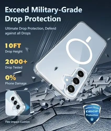 FNTCASE for Samsung Galaxy S24-FE Case: Clear Magnetic Military Grade Drop Protection Anti Yellowing Slim Case - Rugged Shockproof Protective Transparent Cell Phone Cover(Clear) - 4