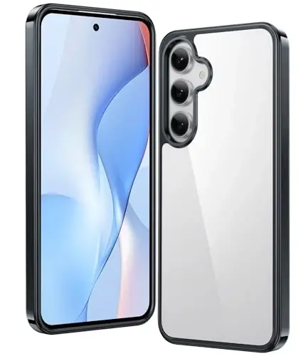 FNTCASE for Samsung Galaxy S24-FE Case: Clear Military Grade Drop Protection Anti Yellowing Slim Case - Rugged Shockproof Protective Transparent Cell Phone Cover(Black) - 1