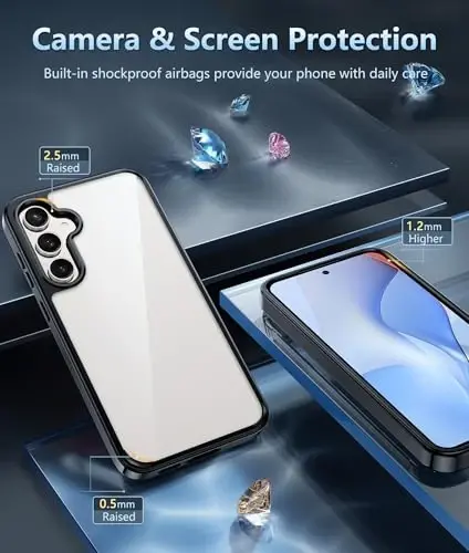 FNTCASE for Samsung Galaxy S24-FE Case: Clear Military Grade Drop Protection Anti Yellowing Slim Case - Rugged Shockproof Protective Transparent Cell Phone Cover(Black) - 5