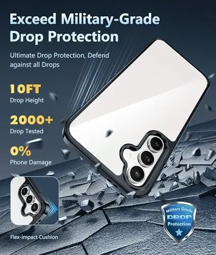 FNTCASE for Samsung Galaxy S24-FE Case: Clear Military Grade Drop Protection Anti Yellowing Slim Case - Rugged Shockproof Protective Transparent Cell Phone Cover(Black) - 3