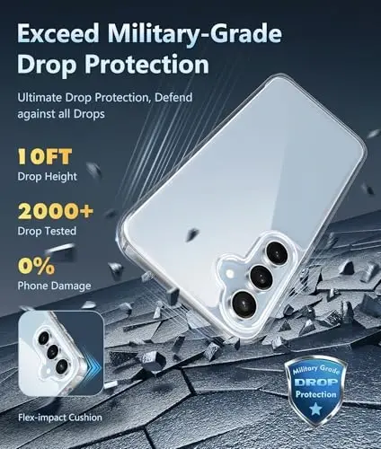 FNTCASE for Samsung Galaxy S24-FE Case: Clear Military Grade Drop Protection Anti Yellowing Slim Case - Rugged Shockproof Protective Transparent Cell Phone Cover(Clear) - 3