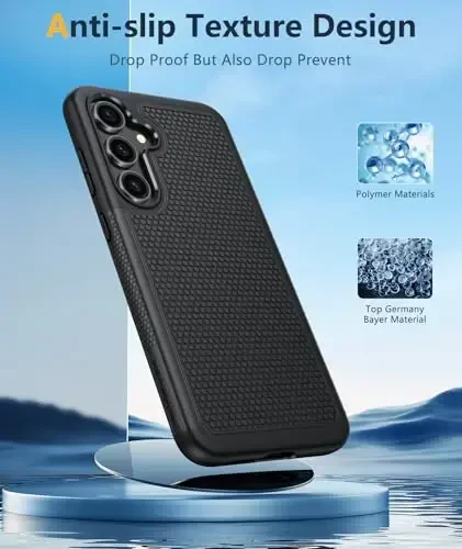 FNTCASE for Samsung Galaxy S24-FE Case: Dual Layer Protective Heavy Duty Cell Phone Cover | Shockproof Rugged with Non-Slip Textured | Military Grade Drop Protection Bumper Tough (Black) - 5