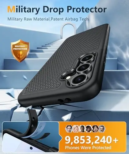 FNTCASE for Samsung Galaxy S24-FE Case: Dual Layer Protective Heavy Duty Cell Phone Cover | Shockproof Rugged with Non-Slip Textured | Military Grade Drop Protection Bumper Tough (Black) - 4