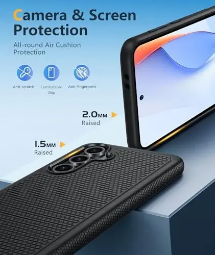 FNTCASE for Samsung Galaxy S24-FE Case: Dual Layer Protective Heavy Duty Cell Phone Cover | Shockproof Rugged with Non-Slip Textured | Military Grade Drop Protection Bumper Tough (Black) - 1