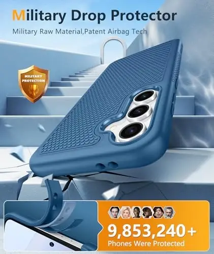 FNTCASE for Samsung Galaxy S24-FE Case: Dual Layer Protective Heavy Duty Cell Phone Cover | Shockproof Rugged with Non-Slip Textured | Military Grade Drop Protection Bumper Tough (Blue) - 4