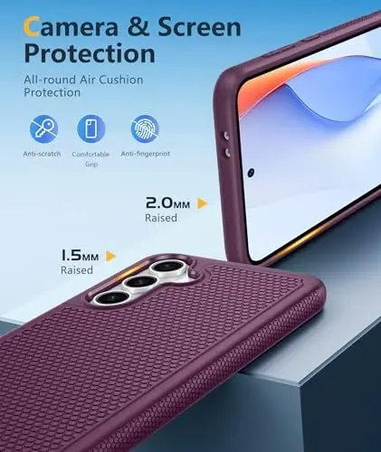 FNTCASE for Samsung Galaxy S24-FE Case: Dual Layer Protective Heavy Duty Cell Phone Cover | Shockproof Rugged with Non-Slip Textured | Military Grade Drop Protection Bumper Tough (Burgundy) - 1