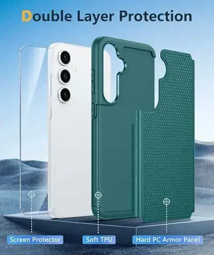 FNTCASE for Samsung Galaxy S24-FE Case: Dual Layer Protective Heavy Duty Cell Phone Cover | Shockproof Rugged with Non-Slip Textured | Military Grade Drop Protection Bumper Tough (Green) - 3