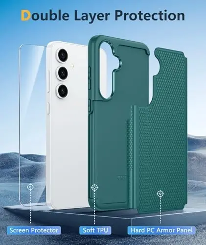 FNTCASE for Samsung Galaxy S24-FE Case: Dual Layer Protective Heavy Duty Cell Phone Cover | Shockproof Rugged with Non-Slip Textured | Military Grade Drop Protection Bumper Tough (Green) - 3