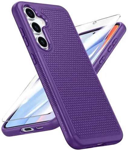 FNTCASE for Samsung Galaxy S24-FE Case: Dual Layer Protective Heavy Duty Cell Phone Cover | Shockproof Rugged with Non-Slip Textured | Military Grade Drop Protection Bumper Tough (Purple) - 1
