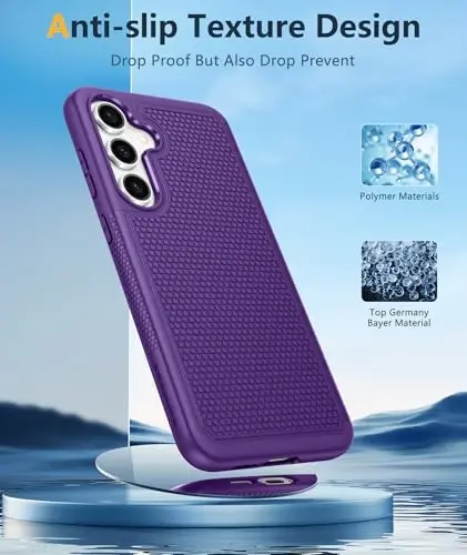 FNTCASE for Samsung Galaxy S24-FE Case: Dual Layer Protective Heavy Duty Cell Phone Cover | Shockproof Rugged with Non-Slip Textured | Military Grade Drop Protection Bumper Tough (Purple) - 5