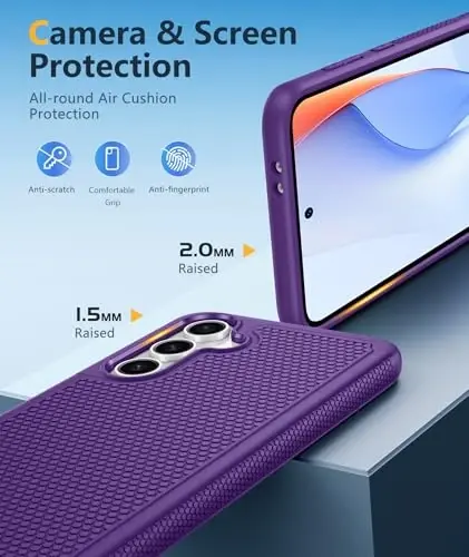 FNTCASE for Samsung Galaxy S24 FE Case: Dual Layer Non Slip Protective | With Screen Protector, Shockproof Drop Protection, Matte Textured Protective Cell Phone Cover, for Daily Use, Purple 