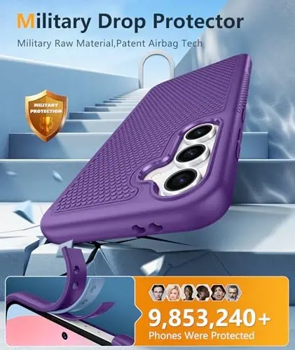 FNTCASE for Samsung Galaxy S24-FE Case: Dual Layer Protective Heavy Duty Cell Phone Cover | Shockproof Rugged with Non-Slip Textured | Military Grade Drop Protection Bumper Tough (Purple) - 4