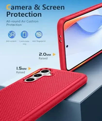 FNTCASE for Samsung Galaxy S24-FE Case: Dual Layer Protective Heavy Duty Cell Phone Cover | Shockproof Rugged with Non-Slip Textured | Military Grade Drop Protection Bumper Tough (Red) - 6