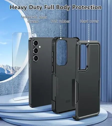 FNTCASE for Samsung Galaxy S24-FE Case: Dual Layer Rugged Protective Cell Phone Cover | Heavy Duty Non-Slip Durable Shockproof Cases | Military Grade Drop Proof Protection Bumper Tough (Black) - 3