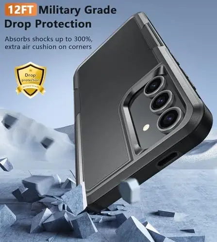 FNTCASE for Samsung Galaxy S24-FE Case: Dual Layer Rugged Protective Cell Phone Cover | Heavy Duty Non-Slip Durable Shockproof Cases | Military Grade Drop Proof Protection Bumper Tough (Black) - 4