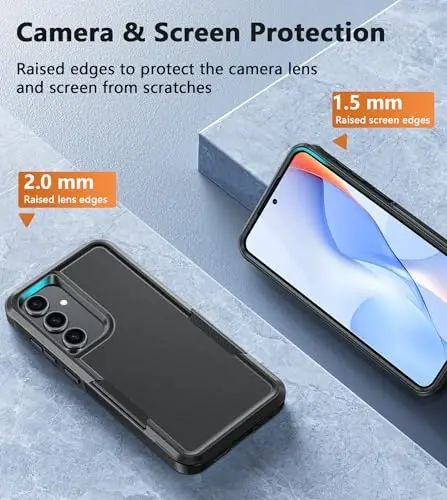 FNTCASE for Samsung Galaxy S24-FE Case: Dual Layer Rugged Protective Cell Phone Cover | Heavy Duty Non-Slip Durable Shockproof Cases | Military Grade Drop Proof Protection Bumper Tough (Black) - 5