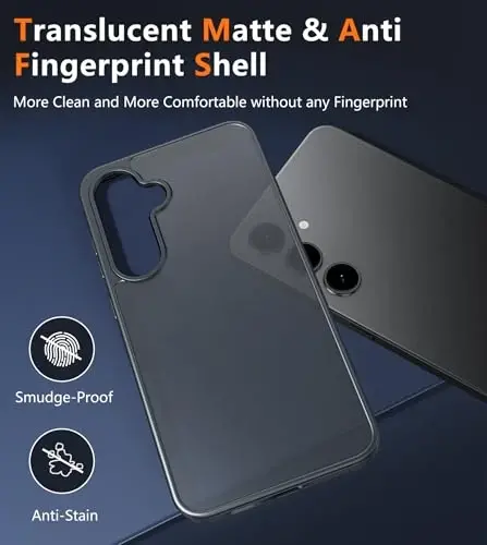 FNTCASE for Samsung Galaxy S24-FE Case: Matte Textured Military Grade Drop Protection Translucent Cell Phone Cover - Slim Rugged Durable Shockproof Protective Bumper Cases, 6.7 inch (Matte-Black) - 3
