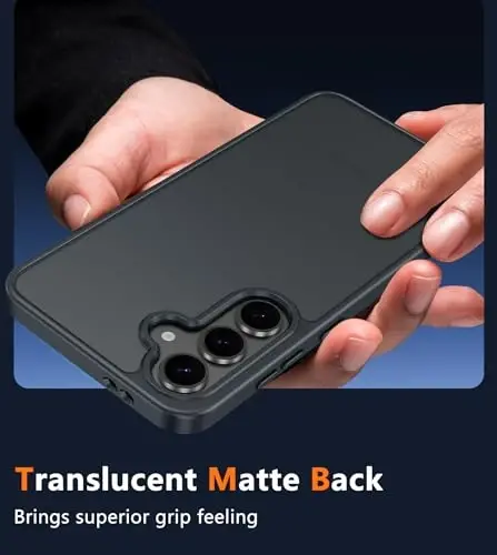 FNTCASE for Samsung Galaxy S24-FE Case: Matte Textured Military Grade Drop Protection Translucent Cell Phone Cover - Slim Rugged Durable Shockproof Protective Bumper Cases, 6.7 inch (Matte-Black) - 5