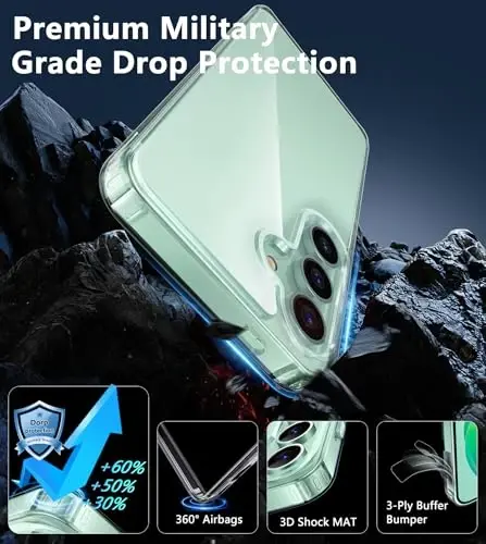 FNTCASE for Samsung Galaxy S24-Plus Case: S25 Plus Clear Military Grade Shockproof Anti Yellowing Slim S24+ S25+ Phone Cover, Protective Rugged Case for S24Plus, Clear - 3