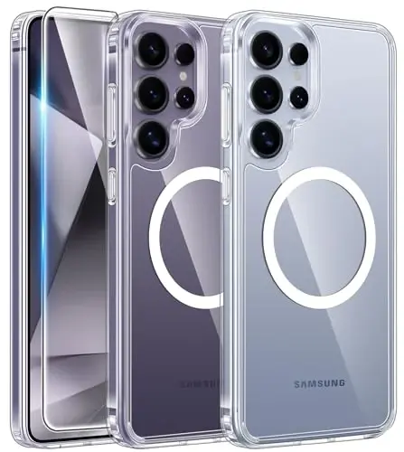 FNTCASE for Samsung Galaxy S24-Ultra Case: Clear Magnetic Phone Cases with Screen Protector Compatible with Magsafe Slim Anti Yellowing Rugged Protective Transparent Cell Phone Cover (A-Clear) 