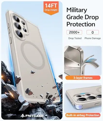 FNTCASE for Samsung Galaxy S24 Ultra Case: [Fit for Magsafe] [Full Camera Protection] Translucent Matte Cases with [Screen Protector] Military Grade Shockproof Protective Phone Cover - 5