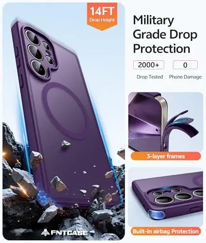 FNTCASE for Samsung Galaxy S24 Ultra Case: [Fit for Magsafe] [Full Camera Protection] Translucent Matte Cases with [Screen Protector] Military Grade Shockproof Protective Phone Cover - 5