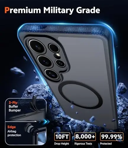 FNTCASE for Samsung Galaxy S24-Ultra Case: Matte Magnetic Translucent Phone Cases with Screen Protector Lens Protection Compatible with Magsafe Rugged Protective Cell Cover (C-Black) - 6