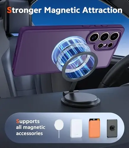 FNTCASE for Samsung Galaxy S24-Ultra Case: Matte Magnetic Translucent Phone Cases with Screen Protector Lens Protection Compatible with Magsafe Rugged Protective Cell Cover (C-Dark Purple) - 4