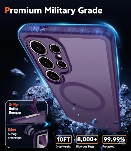 FNTCASE for Samsung Galaxy S24-Ultra Case: Matte Magnetic Translucent Phone Cases with Screen Protector Lens Protection Compatible with Magsafe Rugged Protective Cell Cover (C-Dark Purple) - 6