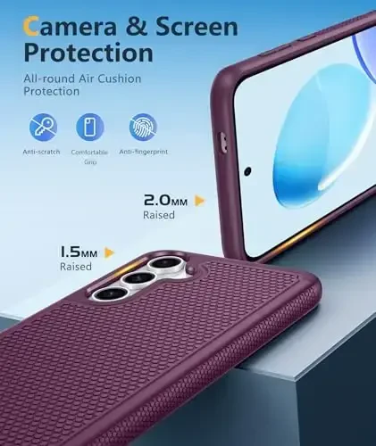 FNTCASE for Samsung Galaxy S25 Case: Dual Layer Heavy Duty Cell Phone Protective Cover Shockproof Rugged with Non-Slip Textured - Military Drop Protection Bumper Tough - 2025, 6.2 inch (Burgundy) - 6