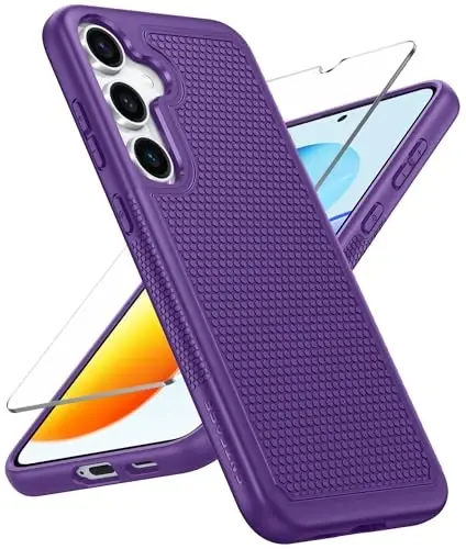 FNTCASE for Samsung Galaxy S25 Case: Dual Layer Heavy Duty Cell Phone Protective Cover Shockproof Rugged with Non-Slip Textured - Military Drop Protection Bumper Tough - 2025, 6.2 inch (Purple) - 1