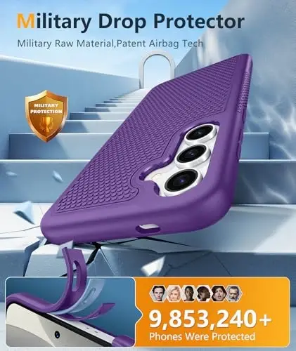 FNTCASE for Samsung Galaxy S25 Case: Dual Layer Heavy Duty Cell Phone Protective Cover Shockproof Rugged with Non-Slip Textured - Military Drop Protection Bumper Tough - 2025, 6.2 inch (Purple) - 4