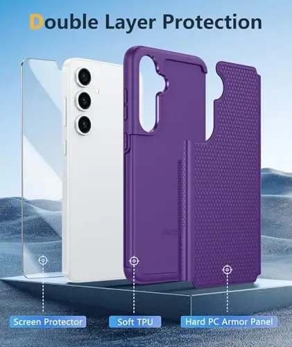FNTCASE for Samsung Galaxy S25 Case: Dual Layer Heavy Duty Cell Phone Protective Cover Shockproof Rugged with Non-Slip Textured - Military Drop Protection Bumper Tough - 2025, 6.2 inch (Purple) - 3