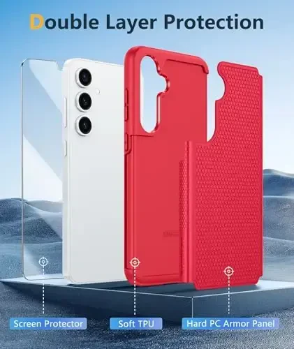 FNTCASE for Samsung Galaxy S25 Case: Dual Layer Heavy Duty Cell Phone Protective Cover Shockproof Rugged with Non-Slip Textured - Military Drop Protection Bumper Tough - 2025, 6.2 inch (Red) - 3