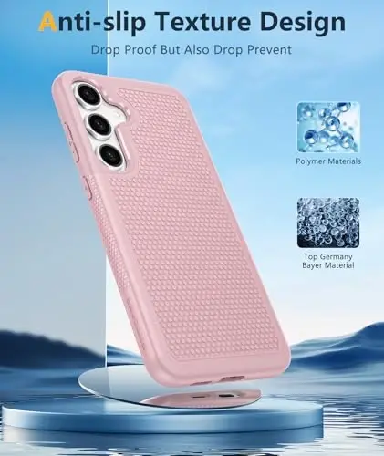 FNTCASE for Samsung Galaxy S25 Phone Case: Dual Layer Non Slip Protective | With Screen Protector, Shockproof Drop Protection, Matte Textured Protective Cell Phone Cover, for Daily Use, Sakura Pink 