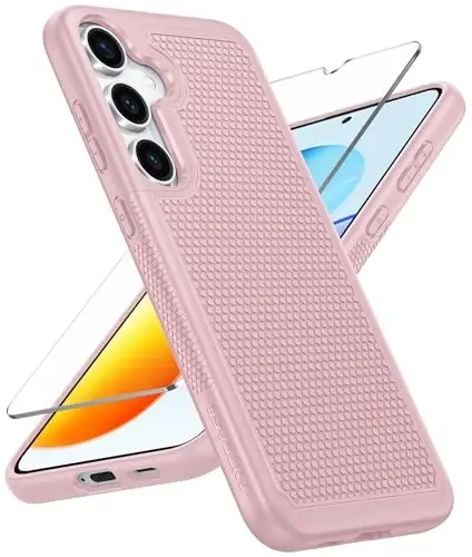 FNTCASE for Samsung Galaxy S25 Case: Dual Layer Heavy Duty Cell Phone Protective Cover Shockproof Rugged with Non-Slip Textured - Military Drop Protection Bumper Tough - 2025, 6.2 inch (Sakura Pink) - 1